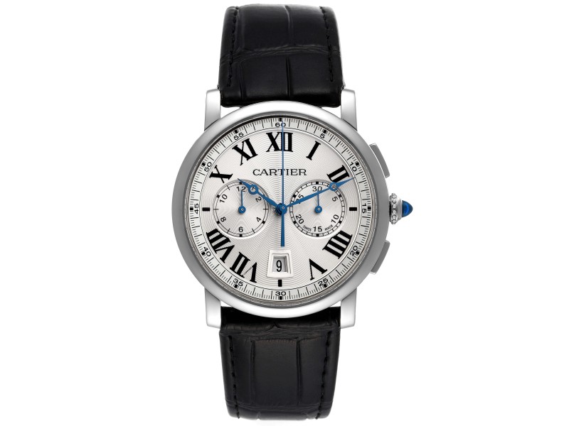 Cartier Rotonde Chronograph Silver Dial Steel Mens Watch  