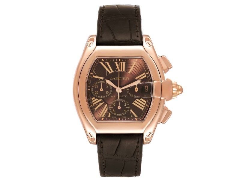 Cartier Roadster Chronograph  18K Rose Gold Mens Watch 