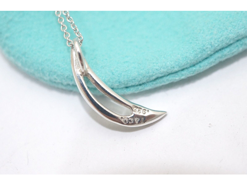 Tiffany & Co Sterling Silver Crescent Moon Pendant Necklace 