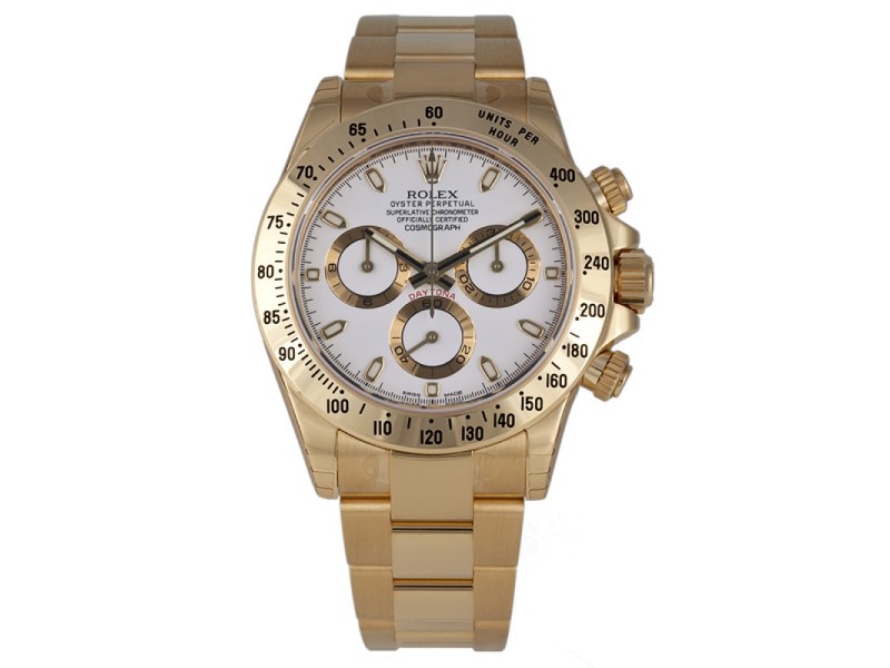 Rolex Cosmograph Daytona 116528 18K Yellow Gold White Index Dial 40mm Mens Watch 