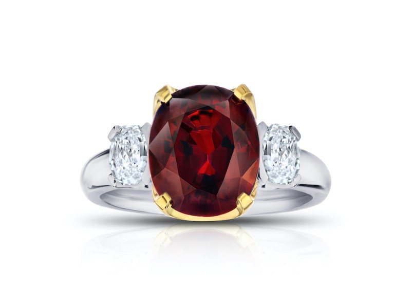 David Gross Cushion Red Spinel and Diamond Ring 