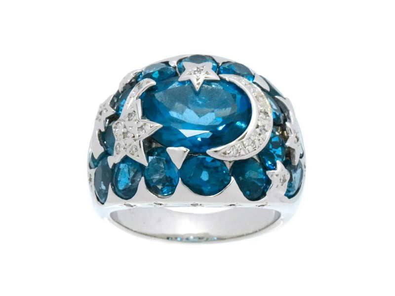 18k white gold Blue Topaz Diamond Ring