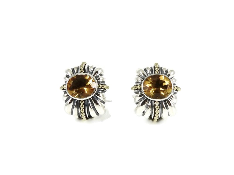 Lagos Sterling Silver 18K Yellow Gold Large Citrine Wheat Earrings