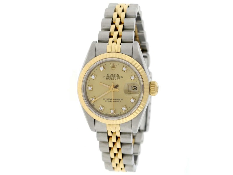 Rolex Datejust Ladies 2-Tone Gold/Steel Original Champagne Diamond Dial 26MM Automatic Watch