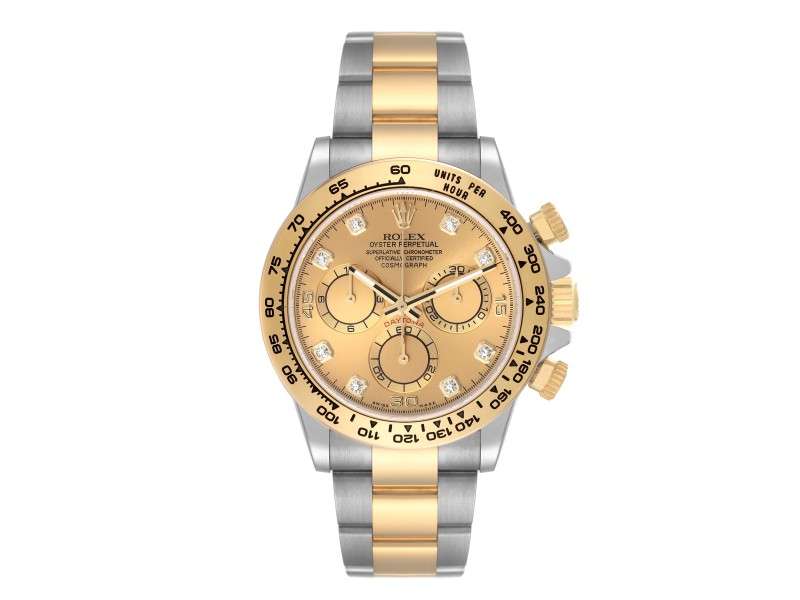 Rolex Cosmograph Daytona Steel Yellow Gold Diamond Dial Watch 