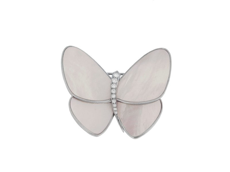 Van Cleef & Arpels 18K White Gold and Mother of Pearl Butterfly Brooch