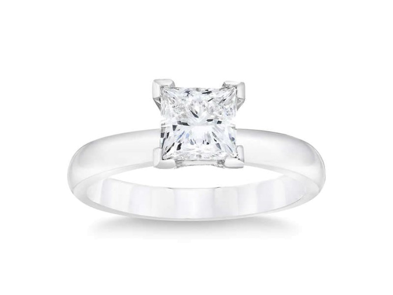 True 1.00 Carat Princess Cut Solitaire Diamond Ring in 14K White Gold 