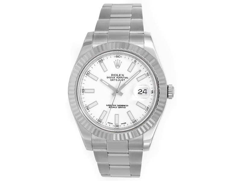 Rolex Datejust II 116334 Stainless Steel White Stick Dial 41mm Mens Watch