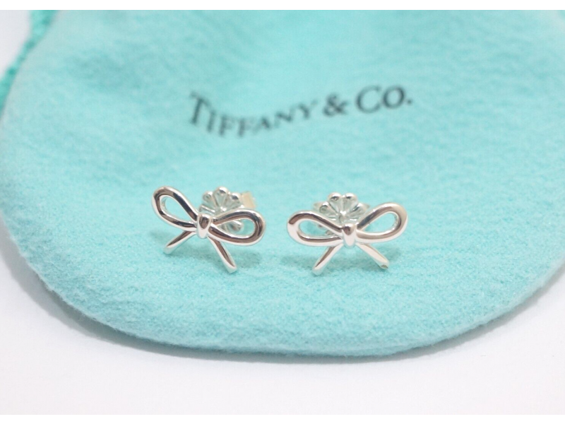 Tiffany & Co Sterling Silver Ribbon Bow Stud Earrings  