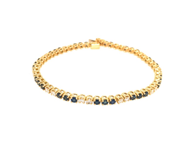 18K Yellow Gold Diamond and Sapphire Tennis Bracelet