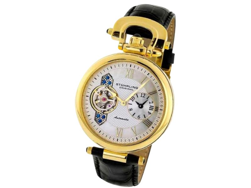 Stuhrling Emperor Open Heart 127.33352 Gold-Tone Stainless Steel & Leather 41mm Watch