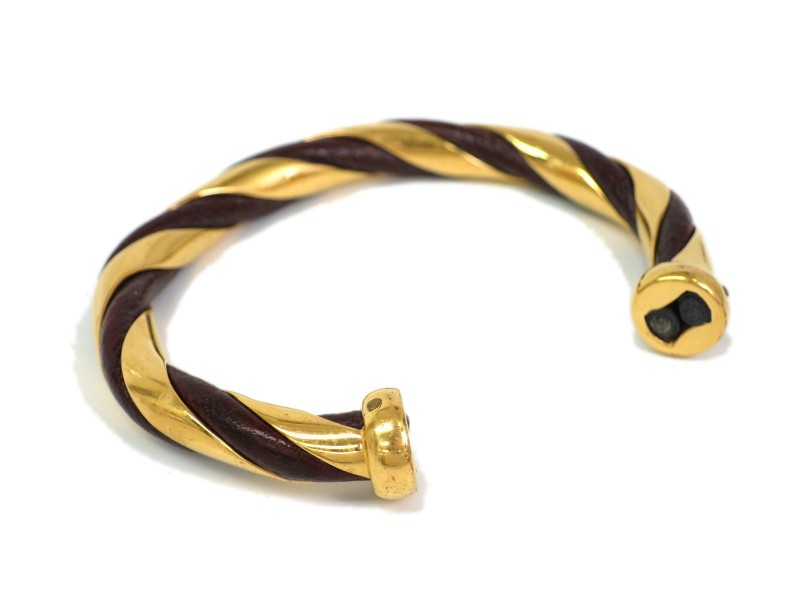 Hermes Palladium Leather Twist Bangle Bracelet
