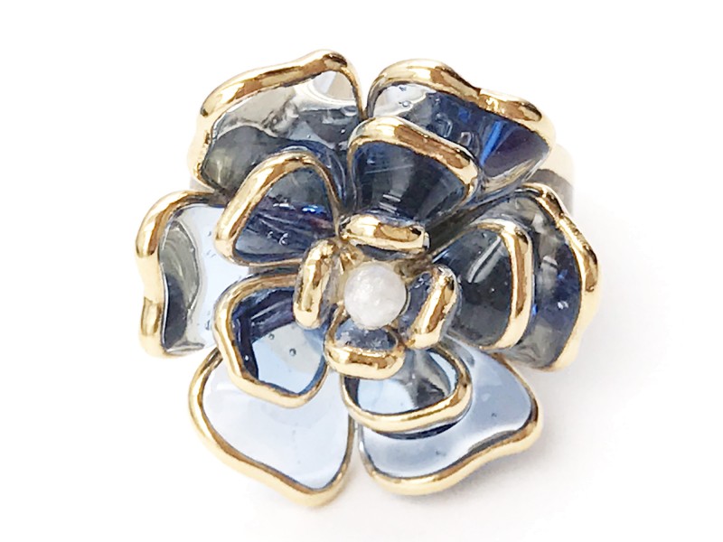Chanel Gold-Tone Blue Gripoix Glass Ring Size 6