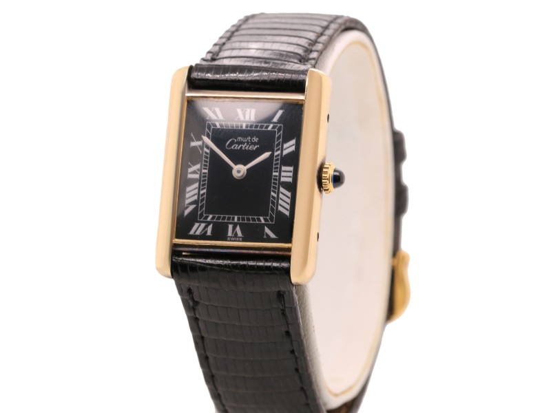 Cartier Tank Vermeil Vintage Black Dial Watch
