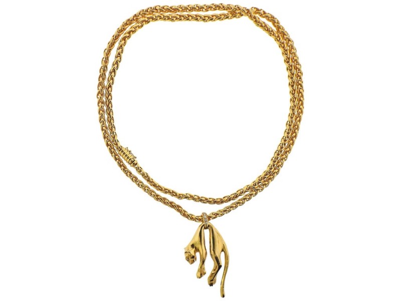 Cartier Panthere Diamond Gold Pendant Long Necklace