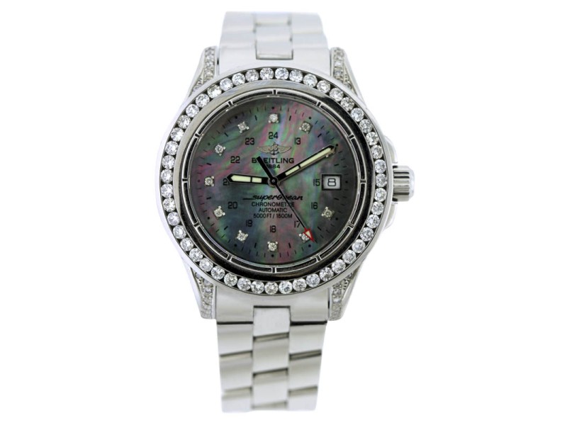Breitling Super Ocean A17360 Stainless Steel With Black Mother of Pearl Dial Mens Watch