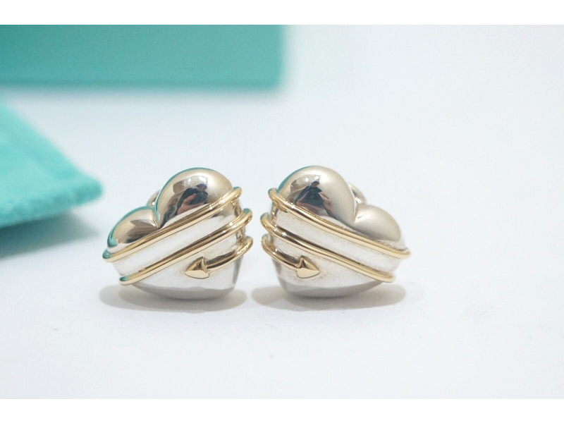 Tiffany & Co Sterling Silver/18K Yellow Gold Heart Arrow Earrings  