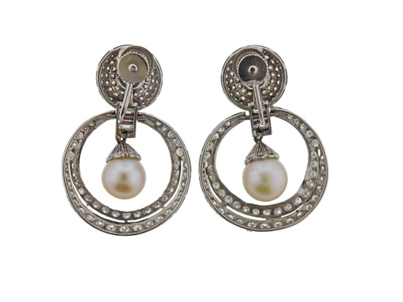 Platinum Pearl Diamond Doorknocker Earrings