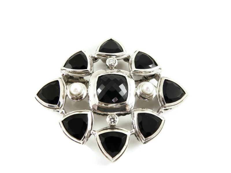  David Yurman Sterling Silver Black Onyx Pearl Diamond Albion Renaissance Pin-Pendant