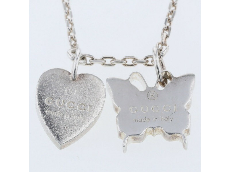 GUCCI 925 Silver Heart Butterfly Necklace LXGBKT-787