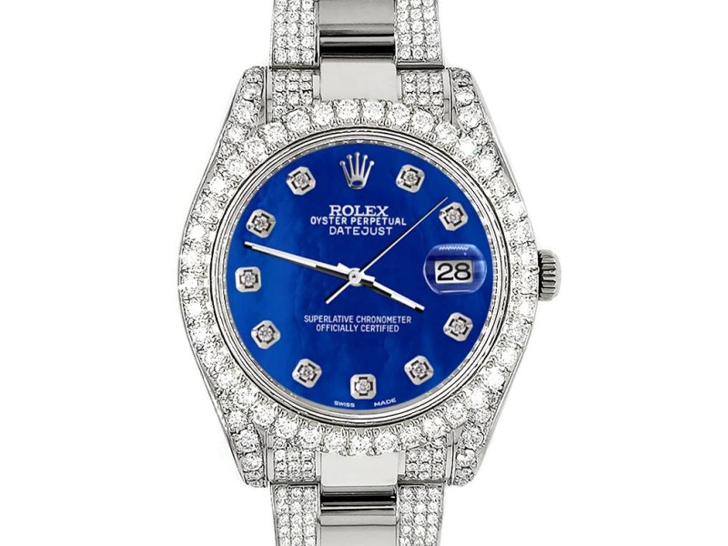 Rolex Datejust II 41mm Diamond Bezel/Lugs/Bracelet/Royal Blue MOP Diamond Dial Steel Watch 116300