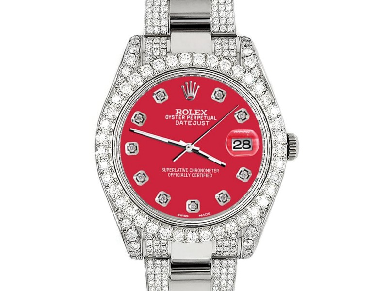 Rolex Datejust II 41mm Diamond Bezel/Lugs/Bracelet/Scarlet Red Diamond Dial Steel Watch 116300