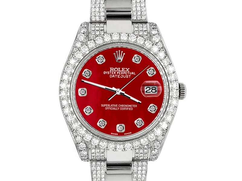 Rolex Datejust II 41mm Diamond Bezel/Lugs/Bracelet/Red MOP Diamond Dial Steel Watch 116300