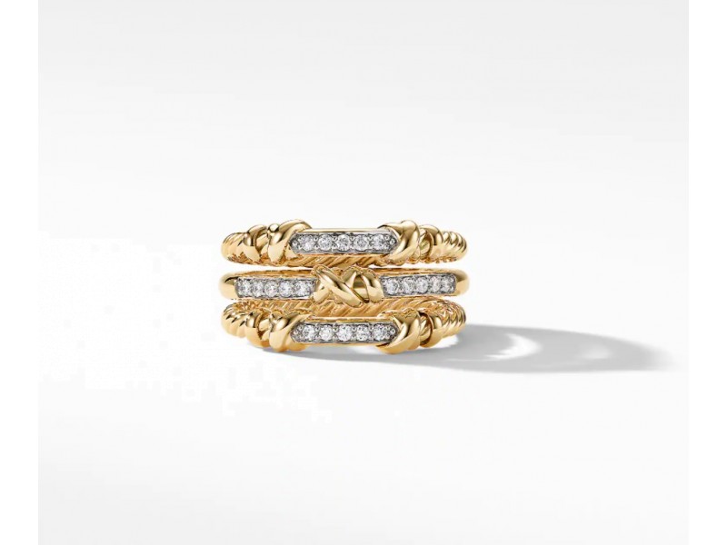 David Yurman Petite Helena Three Row Ring in Gold with Diamonds