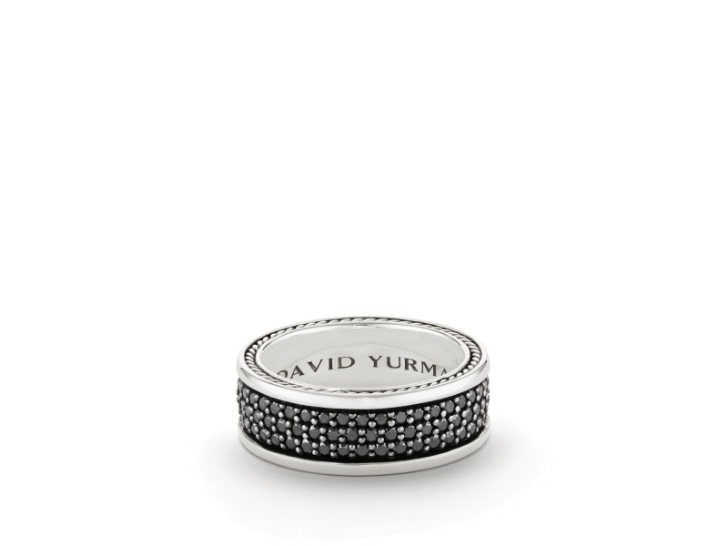 David Yurman Streamline Three-Row Band Ring with Black Diamonds