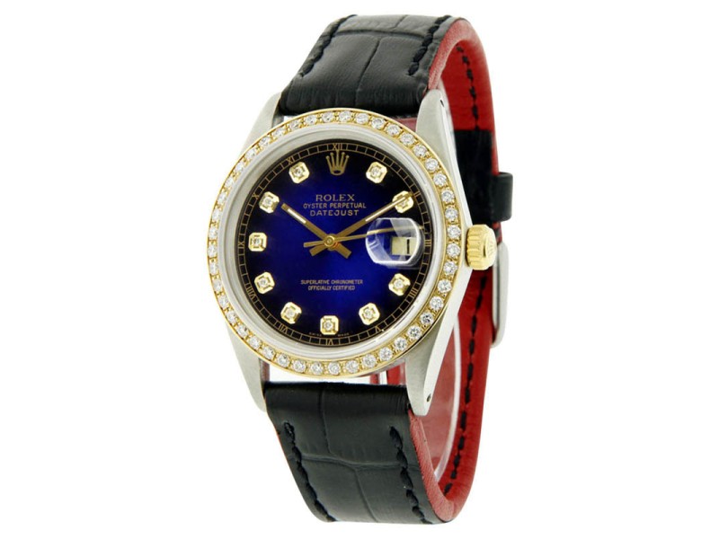 Rolex Datejust 16030 Stainless Steel & Blue Vignette Diamond Dial 36mm Mens Watch