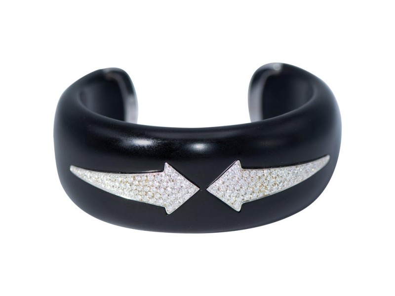 Enigma Black Wood with Arrow Diamond Cuff Bangle, Made in Italy