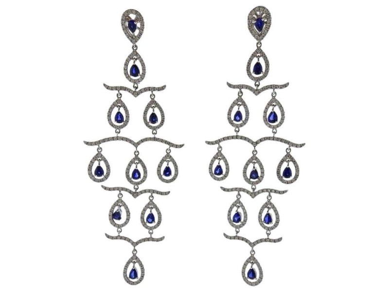 Gold Diamond Sapphire Chandelier Earrings