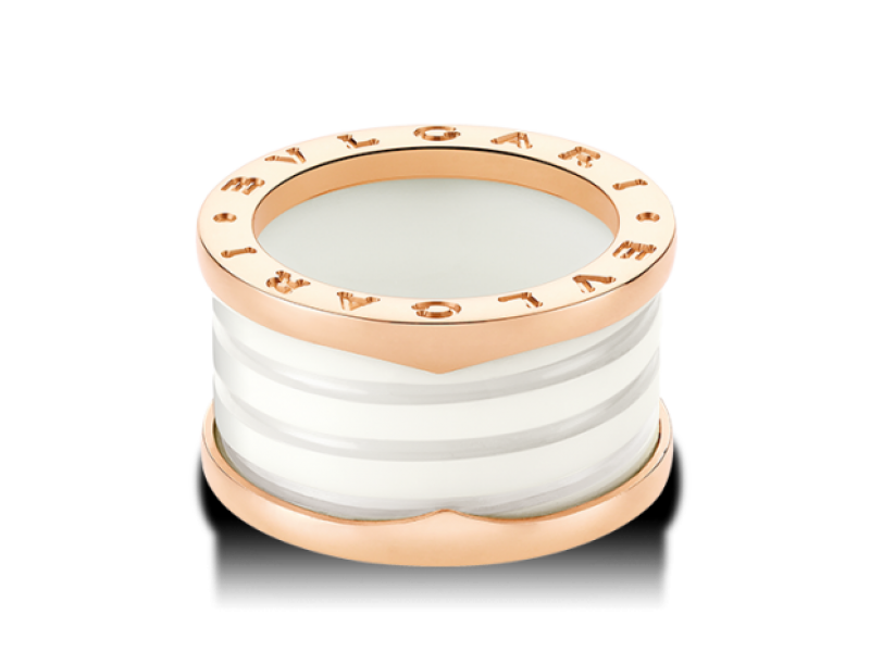 Bulgari B. Zero 1 18K Rose Gold & White Ceramic 4 Band Ring Size: 5.75