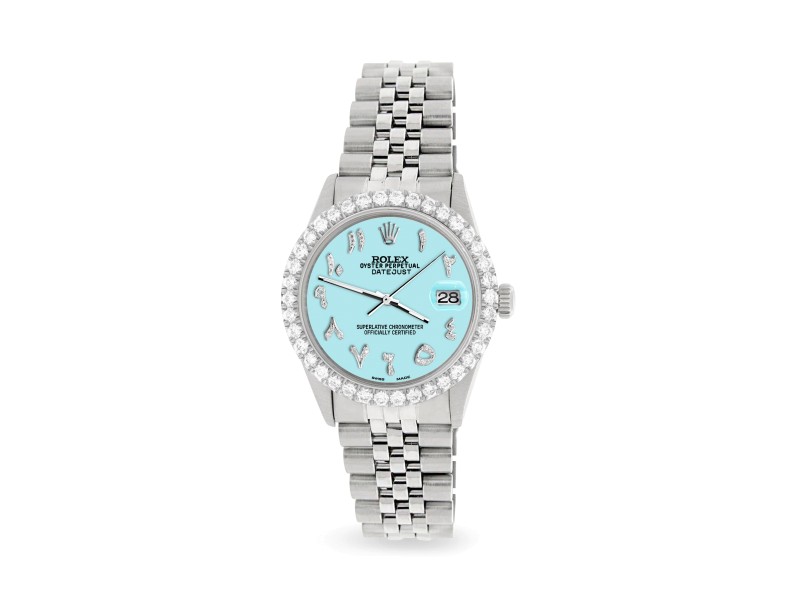 Rolex Datejust 36MM Steel Watch with 3.35CT Diamond Bezel/Aqua Blue Diamond Arabic Dial