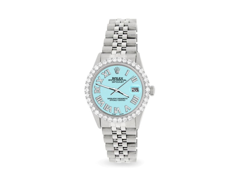 Rolex Datejust 36MM Steel Watch with 3.3CT Diamond Bezel/Aqua Blue Diamond Roman Dial