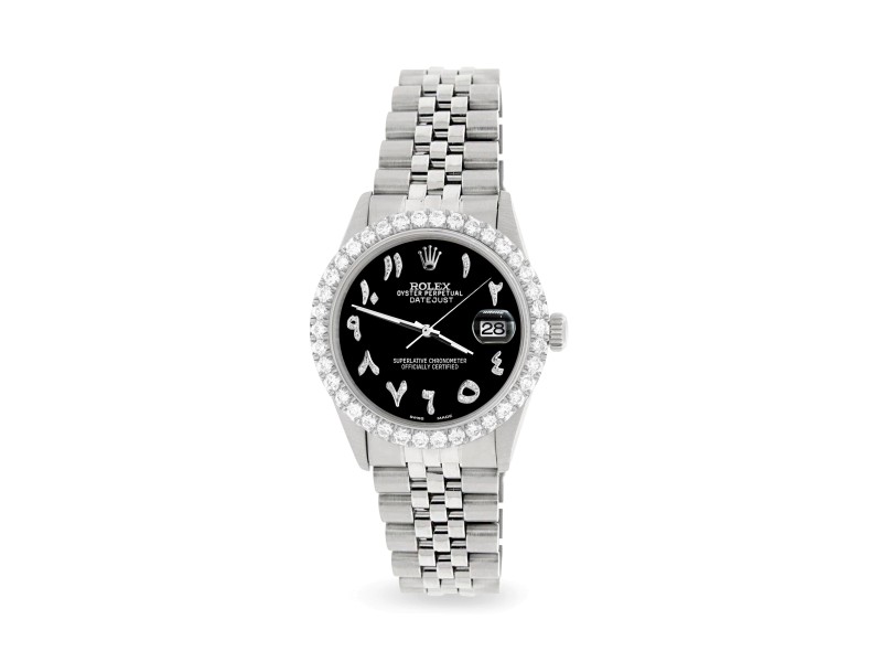 Rolex Datejust 36MM Steel Watch with 3.35CT Diamond Bezel/Black Diamond Arabic Dial