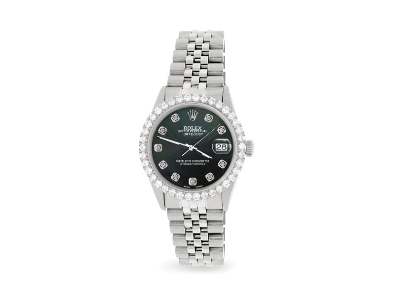 Rolex Datejust 36MM Steel Watch with 3.05Ct Diamond Bezel/Black MOP Diamond Dial