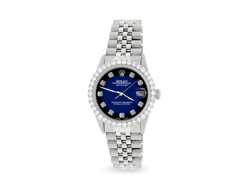 Rolex Datejust 36MM Steel Watch with 3.05Ct Diamond Bezel/Blue Vignette Diamond Dial