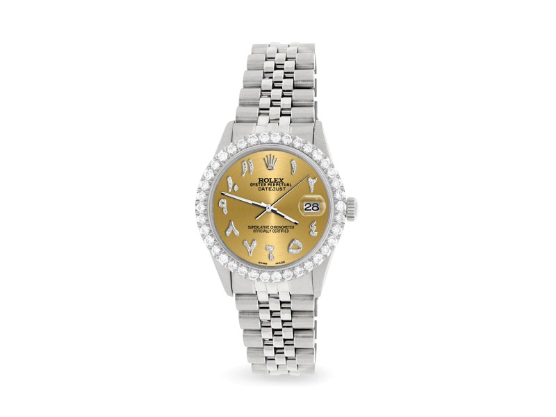 Rolex Datejust 36MM Steel Watch with 3.35CT Diamond Bezel/Champagne Diamond Arabic Dial