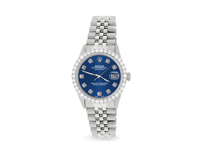 Rolex Datejust 36MM Steel Watch with 3.05Ct Diamond Bezel/Cobalt Blue Diamond Dial