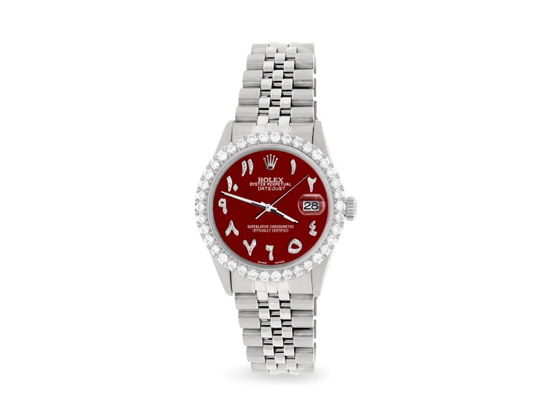 Rolex Datejust 36MM Steel Watch with 3.35CT Diamond Bezel/Imperial Red Diamond Arabic Dial