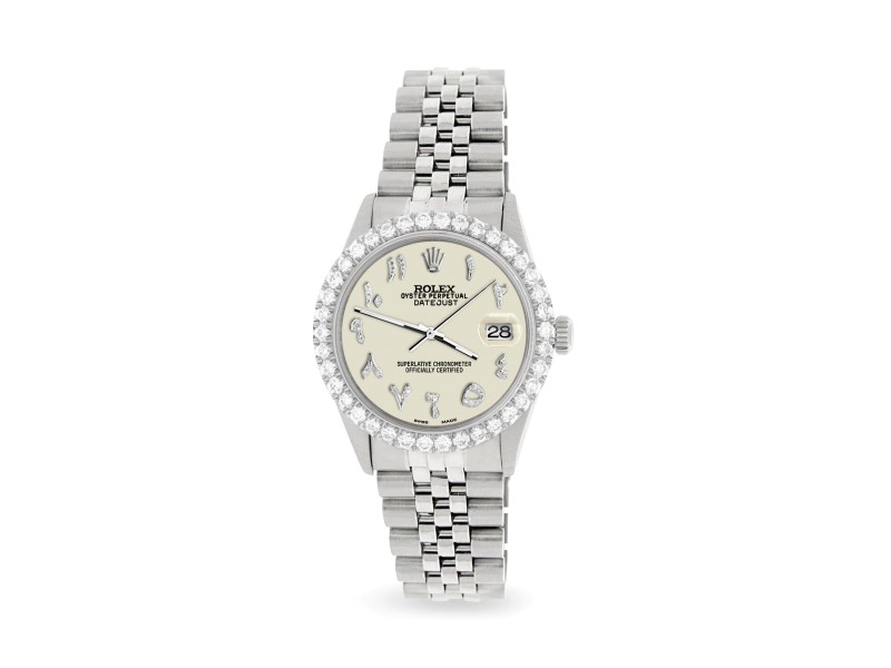 Rolex Datejust 36MM Steel Watch with 3.35CT Diamond Bezel/Linen White Diamond Arabic Dial