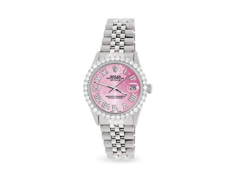 Rolex Datejust 36MM Steel Watch with 3.3CT Diamond Bezel/Pink Flower Diamond Roman Dial