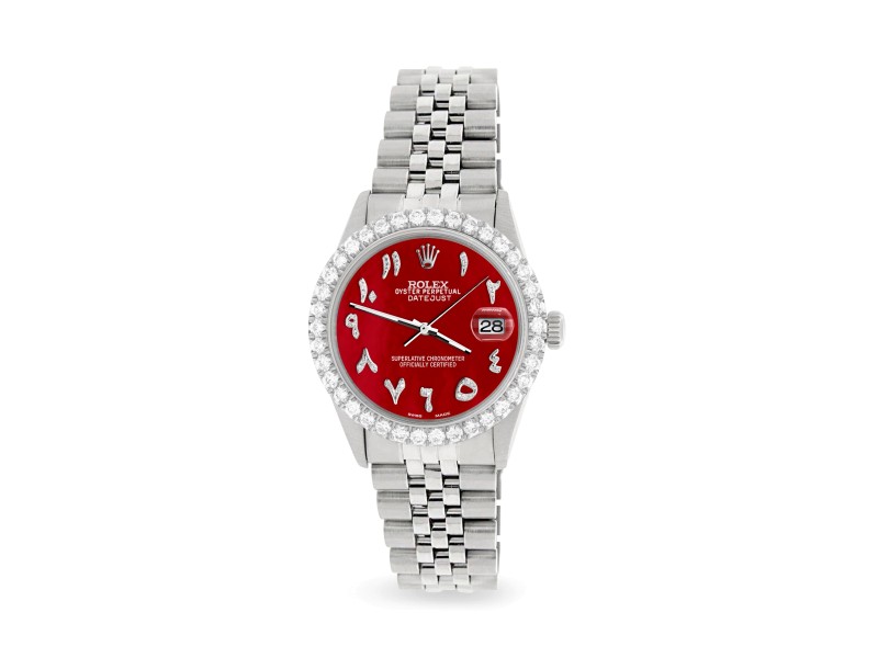 Rolex Datejust 36MM Steel Watch with 3.35CT Diamond Bezel/Red MOP Diamond Arabic Dial