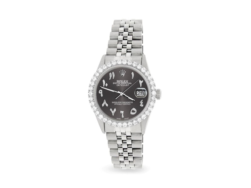 Rolex Datejust 36MM Steel Watch with 3.35CT Diamond Bezel/Rhodium Grey Diamond Arabic Dial