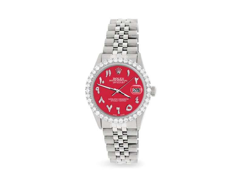 Rolex Datejust 36MM Steel Watch with 3.35CT Diamond Bezel/Scarlet Red Diamond Arabic Dial