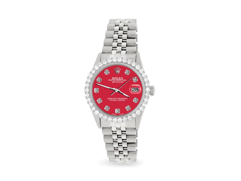 Rolex Datejust 36MM Steel Watch with 3.05Ct Diamond Bezel/Scarlet Red Diamond Dial