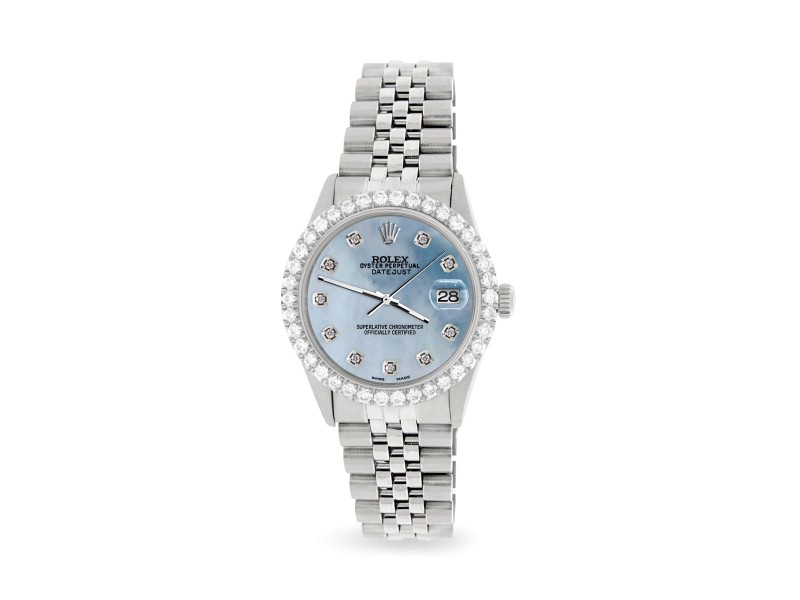 Rolex Datejust 36MM Steel Watch with 3.05Ct Diamond Bezel/Sky Blue MOP Diamond Dial