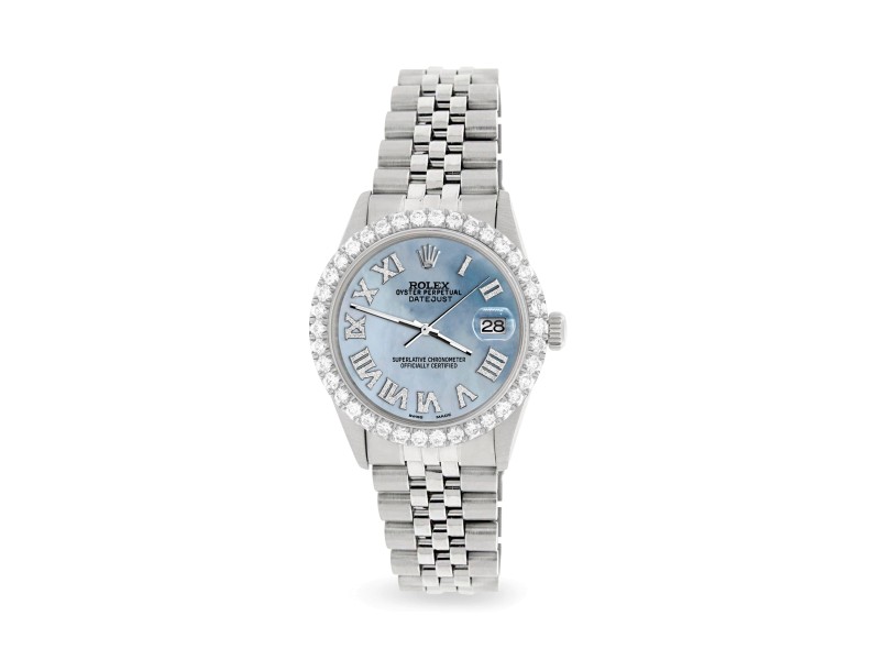 Rolex Datejust 36MM Steel Watch with 3.3CT Diamond Bezel/Sky Blue MOP Diamond Roman Dial