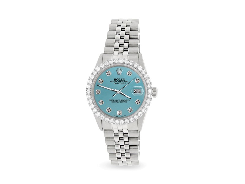 Rolex Datejust 36MM Steel Watch with 3.05Ct Diamond Bezel/Turquoise Diamond Dial